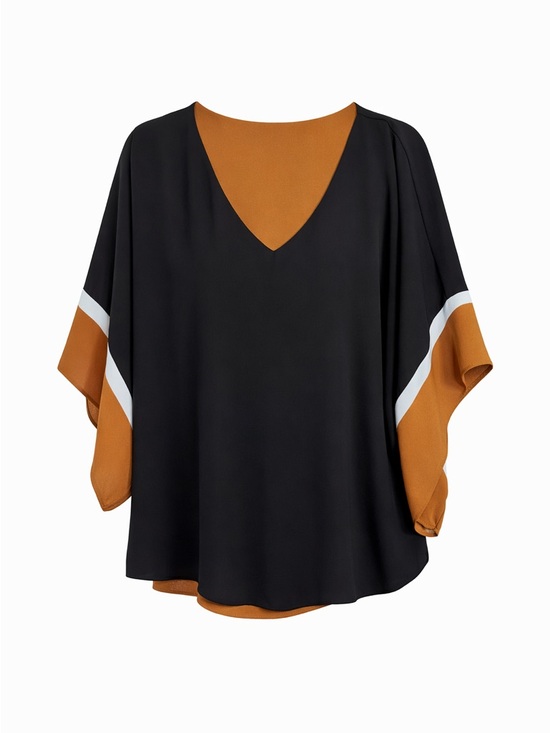 White House Black Market Tops - WHITE HOUSE BLACK MARKET Colorblock Blouse Black Camel V-Neck Flowy Top Medium